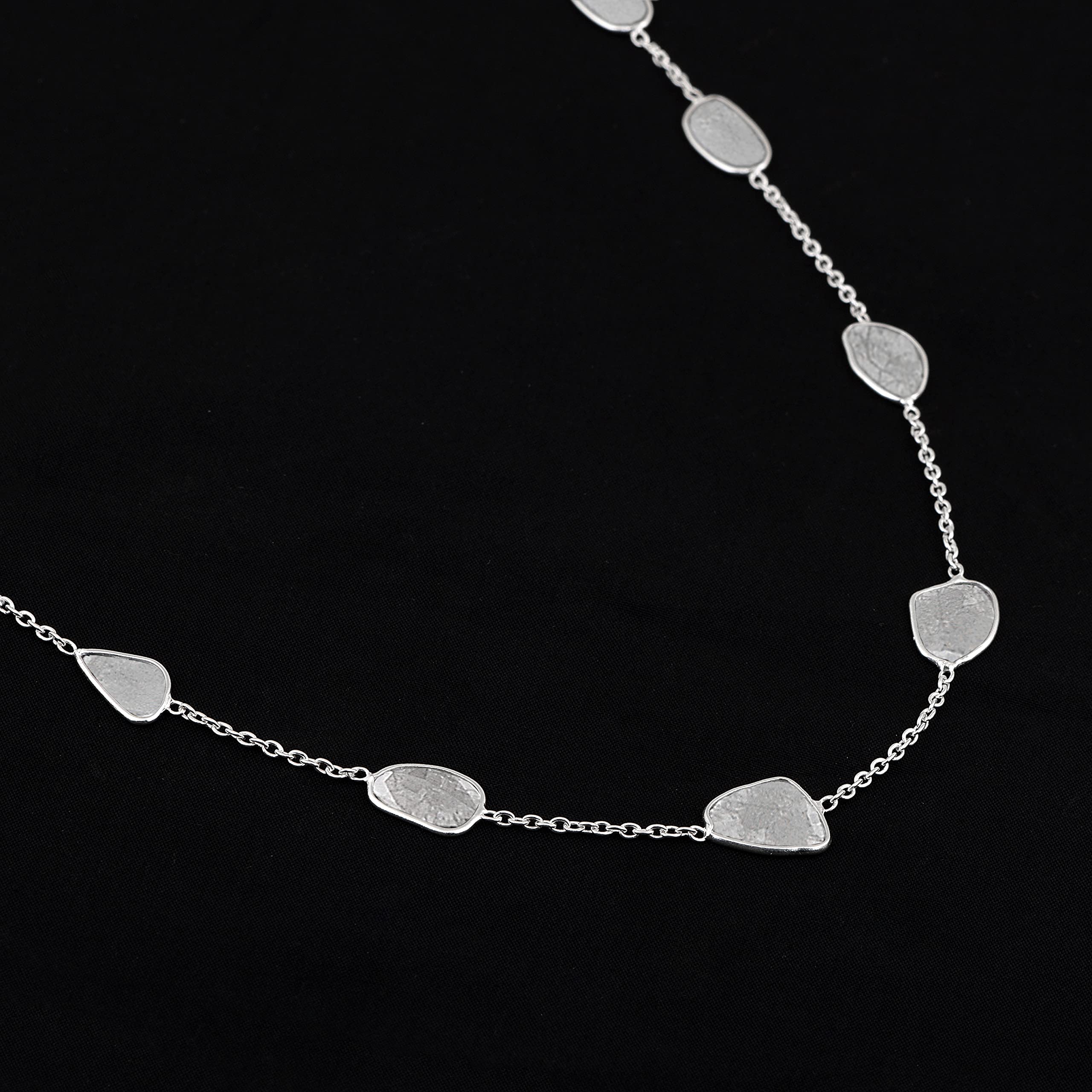 MOONEYE 4.00 CTW Natural Diamond Polki Chain Necklace 925 Sterling Silver Platinum Plated Everyday Slice Diamond Jewelry