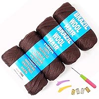 100% Brazilian Wool Hair Acrylic Yarn for African Braids/Senegalese Twist/Faux Locs/Wraps and Crochet Hook(4 Roll,Coffee Brown)
