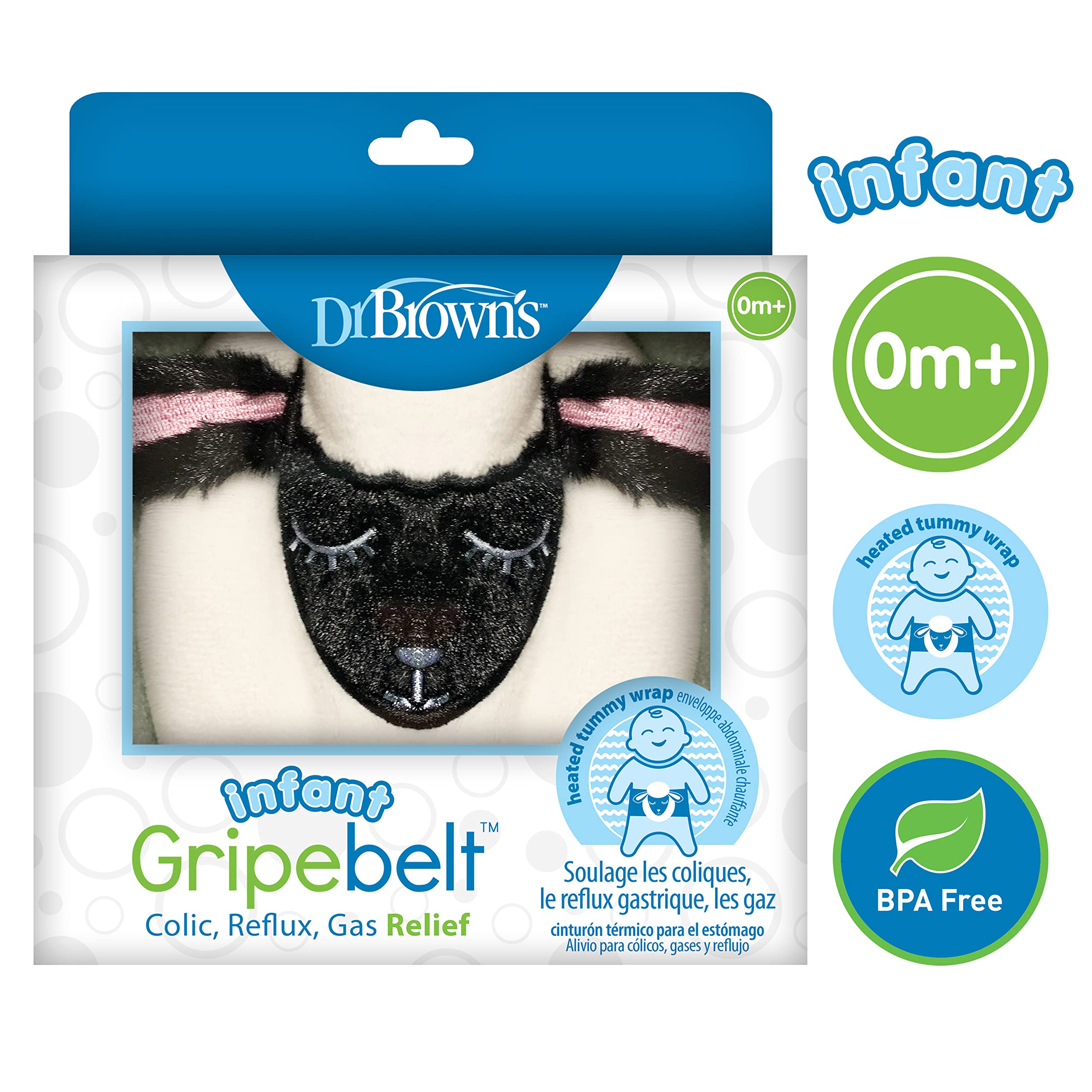 Dr. Brown’s Infant Gripebelt for Colic Relief, Heated Tummy Wrap, Baby Swaddling Belt for Gas Relief, Natural Relief for Upset Stomach in Babies and Toddlers, Lamb, 0-3m