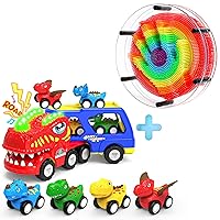 Multicolor 3D Pin Art Sensory Toy and 5 in 1 Friction Powered Dinosaur Toy Trucks with Flashing Light & Sound Bundle, Toddler Toys with 4 Dino Toy Cars for 1 2 3 4 5 6 7 8 Year Old Kid Boys Girls