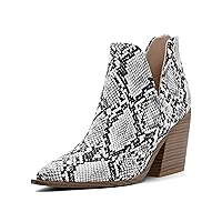 Carcuume Womens Ankle Boots Pointed Toe Cutout Western Boots Chunky Stacked Mid Heel Booties,DANIO-Snake Pu-8