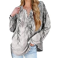 Dressy Tops for Women Casual Printed Sweatshirts Button Down Shirts Henley Neck Pullover Loose Long Sleeve Tops