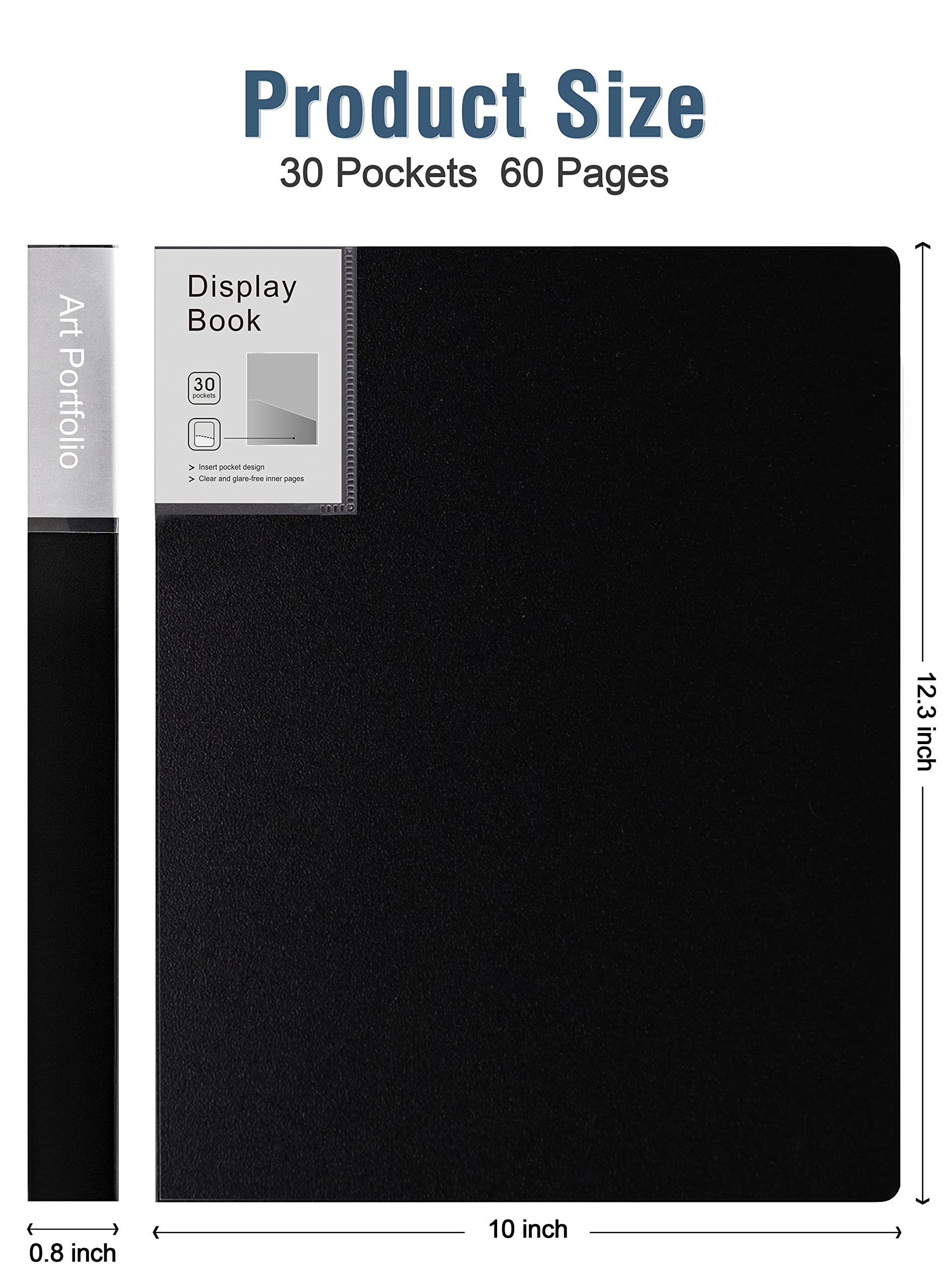 Folder with Plastic Sleeves 4 Pack 9x12 Black Portfolio Folder for Artwork Display Book 30 Pockets 60 Page Capacity