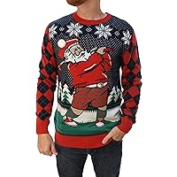 Mens Sports Golf Sports Ugly Christmas Sweater for Holiday Fun Design, Snug Fit Breathable Crewneck