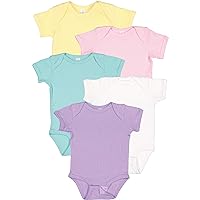 RABBIT SKINS Baby Bodysuit Girl & Boy | Newborn 0-3 Months to 24 Months 5-Pack Bulk Set, Snap Easy Closure