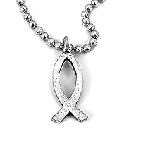 Jesus Fish Ichthus Pewter Antique Silver Metal Finish Ball Chain Necklace