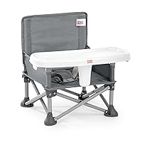 Bright Starts Pop 'N Sit Portable Booster, Indoor/Outdoor Use, Floor Seat with Feeding Tray, Grey, 6 Mos - 3 Yrs