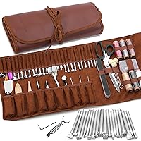 Cridoz 35 Pcs Leather Stitching Pouch Kit with 4mm Prong Sewing Hole Punch,  Leather Sewing Tools, Waxed Thread and Large-Eye Stitching Needles for