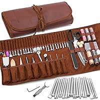 TLKKUE Leather Craft Tools Leather Working Tools Kit with Custom Storage Bag Leather Carving Tools Leather Craft Making for Cutting Punching Sewing Carving Stamping Leather Tooling Kit