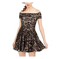 B Darlin Womens Black Lace Sequined Off Shoulder Short Party Fit + Flare Dress Juniors 0