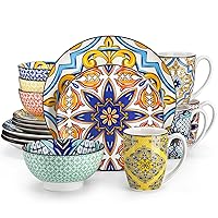 vancasso Jasmin Dinnerware Sets for 4 Colorful Porcelain Hand Painted Arabic Style Dinner Set 16 Pieces Combined Dinner Plates Dessert Bowls Mixed Color