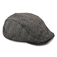 The Original Boston Scally Cap - The Original Newsboy Flat Cap - Single Panel Cotton Fitted Hat for Men - Grey Herringbone