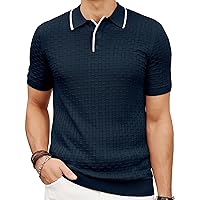 PJ PAUL JONES Mens Knitted Polo Shirts Short Sleeve Texture Summer Polo T Shirt Casual Pullover Polo Shirt