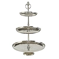Old World Grand Hotel Cake Stand, 3 Tiers, Polished Silver Aluminum, Luxurious Style, Pedestal Base, Over 1 1/2 Ft Tall
