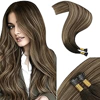 Moresoo Balayage I Tip Human Hair Extensions Dark Brown to Light Brown With Golden Blonde I Tip Hair Extensions Human Hair Dark Brown Pre Bonded Hair Extensions Human Hair 50S 40G 24In
