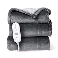CAROMIO Heated Blanket Electric Throw, Reversible Two-Color Flannel Heating Blankets, Soft Heated Throws for Couch with 5 Heat Settings and 4 Hours Auto Shut Off, Dark Grey/Light Grey, 50