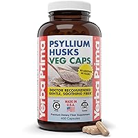 Yerba Prima Psyllium Husks Veg Caps, 400 Capsules (625mg) - Vegan, Non-GMO, Gluten Free, Colon Cleanser, Daily Fiber Supplement for Gut Health & Regularity