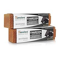 Himalaya Botanique Whitening Antiplaque Toothpaste with Charcoal + Black Seed Oil, Fluoride Free, for Whiter Teeth, 4 oz, 2 Pack