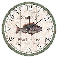Custom Beach House Blackhead Seabream Wall Clock, Silent Non-Ticking 10 inch Round Wooden Wall Clock Home Decor Clock Art for Living Room Kitchen Bedroom Ship from US