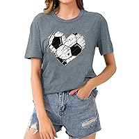 Baseball T-Shirt for Women Summer Fashion Baseball Heart Tees Game Day Graphic Tee Shirts Round Neck Short Sleeve Tops