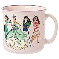 Silver Buffalo Disney Princess Live Your Story Featuring Jasmine, Tiana, Mulan, and Moana Ceramic Camper Mug, 20 Ounces