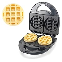 Double Mini Waffle Maker with 4 Inch Dual Non Stick Surfaces, Excellent Small Belgian Waffle Maker Iron for Families, Kids and Individuals
