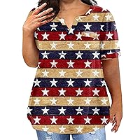 Womens Short Sleeve Tops Independence Day Printed Shirts Button Up Blouse 2024 Summer Casual Loose Comfy T Shirt