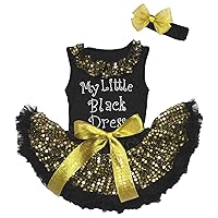 My Little Black Dress Black Top Gold Sequin Newborn Baby Skirt Set 3-12m