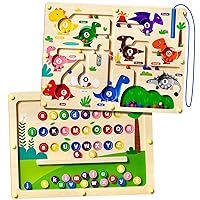 2 in 1 Magnetic Color and Number Maze Double-Sided ABC Alphabet Puzzles Board Magnet Dinosaur Counting Maze Preschool Learning Montessori Education 3 4 5 Years Toys
