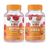 Lifeable Biotin Kids + Prebiotic Fiber Kids, Gummies Bundle - Great Tasting, Vitamin Supplement, Gluten Free, GMO Free, Chewable Gummy