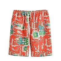 Men's Fashion Striped Linen Shorts Summer Casual Cotton Linen Color Blcok Drawstring Mid Waist Shorts with Pocket 2023