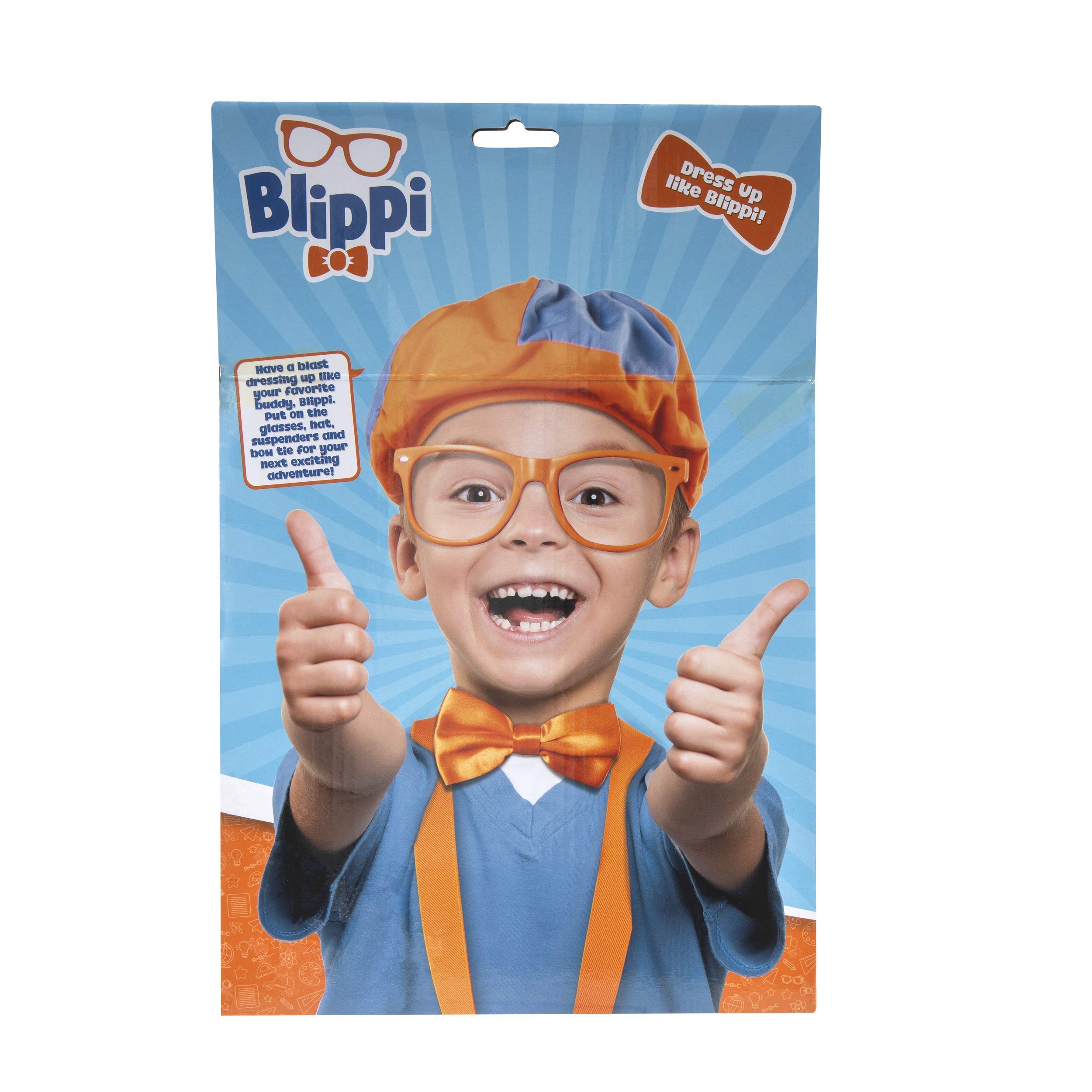 Blippi Costume Roleplay Accessories, Perfect for Dress Up and Play Time - Includes Iconic Orange Bow Tie, Suspenders, Hats and Glasses, for Young Children and Toddlers - Roleplay Set