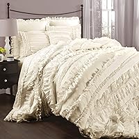 Lush Décor Belle 4 Piece Ruffled Comforter Set with Bed Skirt and 2 Pillow Shams, King, Ivory