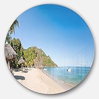 Beach with Chairs and Umbrellas-Seashore Photo Round Metal Wall Art-Disc of 11, 11