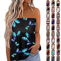 Womens Tube Tops Summer Casual Strapless Bandeau Backless Tanks Floral Sleeveless Blouse Sexy Loose Tunic Shirts
