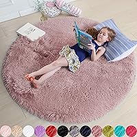 Blush Fluffy Circle Round Rug for Bedroom 5'X5' for Kids Room,Furry Carpet for Teen Girls Room,Shaggy Circular Fuzzy Plush Rug for Nursery Room, Dorm,Blush Carpet,Cute Room Decor for Baby