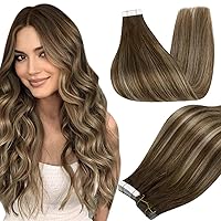 Full Shine Hair Extensions Tape in 16 Inch Skin Weft Tape in Hair Extensions Balayage 4 Medium Brown Fading to 24 Honey Blonde And 4 Invisible Tape in Extensions Human Hair Straight Hair 50Gram 20Pcs