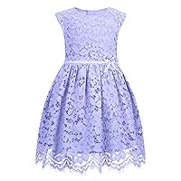 ALLOVIN Toddler Girl's Sleeveless A-Line Lace Party Dress Flower Girl Princess Dress with Bowknot