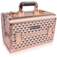 SHANY Premier Fantasy Professional Makeup Train Case Cosmetic Box Portable Makeup Case Organizer Jewelry storage with Locks, 3 Trays,Makeup Brush Holder and Cosmetics Mirror - Rose Gold