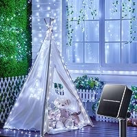 Minetom Solar String Lights, 4 Packs Total 132Ft 400 LED Solar Fairy Lights, Waterproof Solar Lights for Outside Patio Yard Tree Wedding Christmas, Pure White