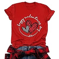 Women's Valentines Day Shirts Buffalo Plaid Love Heart Graphic Tee T-Shirt Gifts Short Sleeve Tops