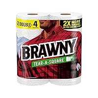 Brawny Tear-A-Square Paper Towels, 2 Double Rolls = 4 Regular Rolls, 3 Sheet Sizes (Quarter, Half, Full), Strength for All Messes, Cleanups, and Meal Prep