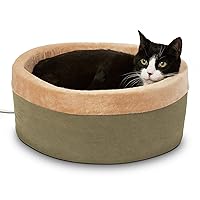 K&H Pet Products Thermo-Kitty Bed Heated Cat Bed for Indoor Cats , Electric Warming Bed for Cats and Small Dogs, Washable Thermal Plush Calming Round Pet Bed - Small 16