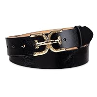 Sam Edelman Women's Casual Double-E Logo Plaque Buckle Leather Belt for Jeans and Trousers