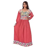 Indian Afgani Dress Banjara Embroidered Women Crimson Color Plus Size Attire Outfit Gown Tunic Floral Print