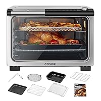 COSORI 13-in-1 Ceramic Air Fryer Toaster Oven Combo, Flat-Sealed Heating Elements for Easy Cleanup, Innovative Burner Function, 7 Accessories & Recipes, 26QT, Silver, Stainless Steel