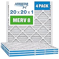 Aerostar 20x20x1 MERV 8 Pleated Air Filter, AC Furnace Air Filter, 4 Pack (Actual Size: 19 3/4