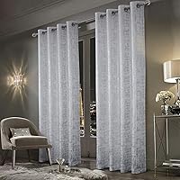 always4u White Soft Velvet Curtains 84 Inch Length Luxury Bedroom Curtains Silver Foil Print Window Curtains for Living Room Set of 2