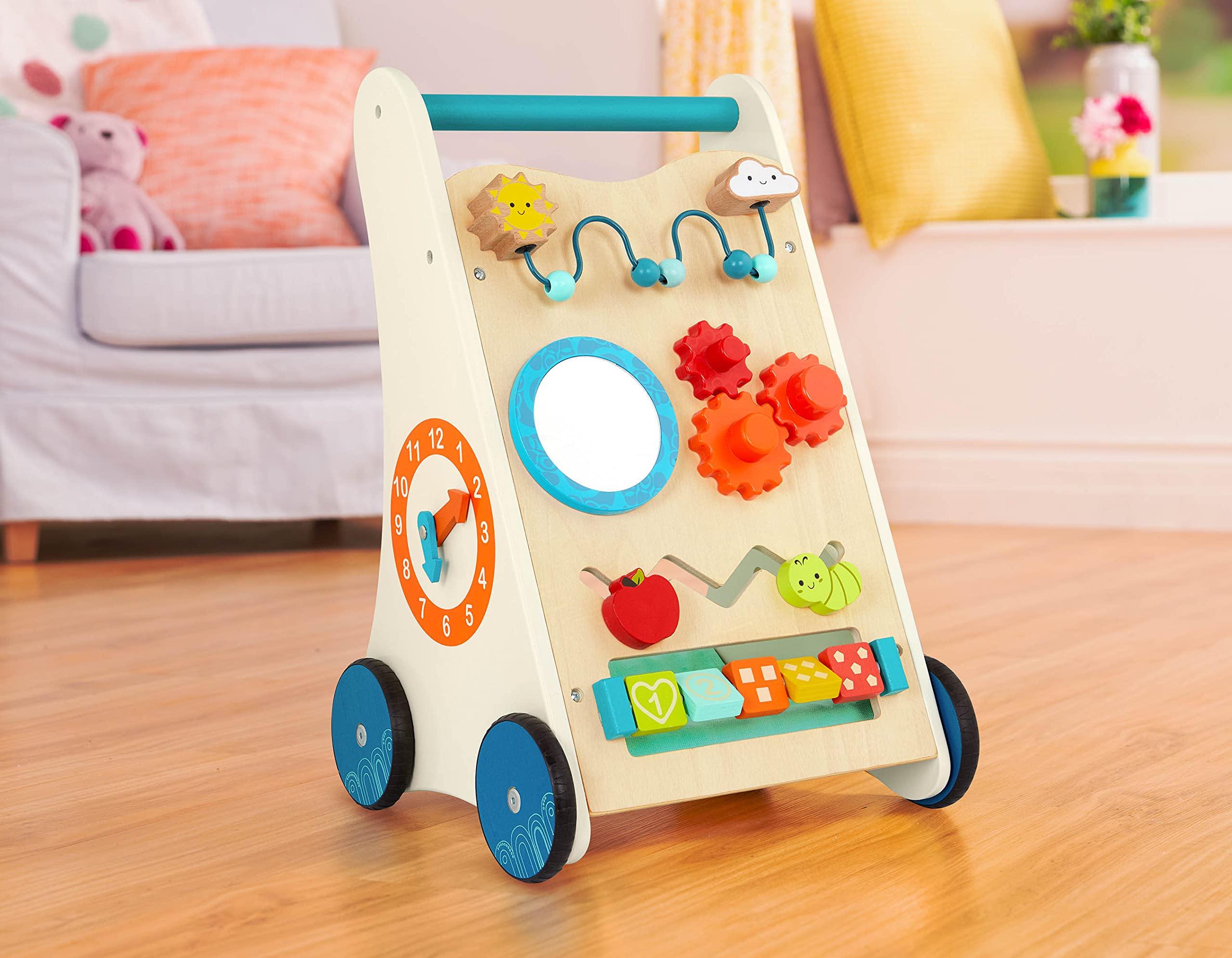 B. Toys – Wooden Activity Walker – 7 Educational Activities – Learning & Walking Toy for Toddlers – Stand, Push, Walk – 1 Year + – Little Learning Steps