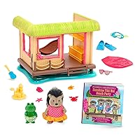 Li’l Woodzeez – Sunshine Tiki Hut Beach Party – Stackable Dollhouse Playset – 2 Posable Doll Figures & 1 Storybook Included – Miniature Beach Toys & Accessories – Pretend Play Toy Gift for Kids 3+